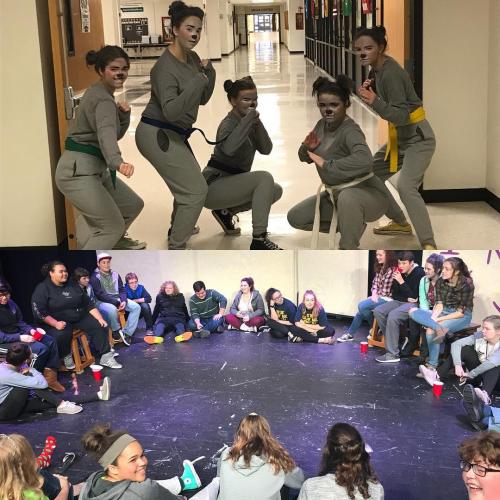 Behind the scenes at Super Sidekick: The Musical, presented by  Neosho Drama at Neosho High School in Neosho, MO.